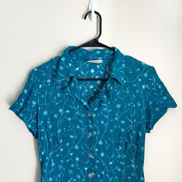 Vintage Coldwater Creek Blue Floral Print Collared Button Up Sundress Midi Dress - Picture 7 of 12